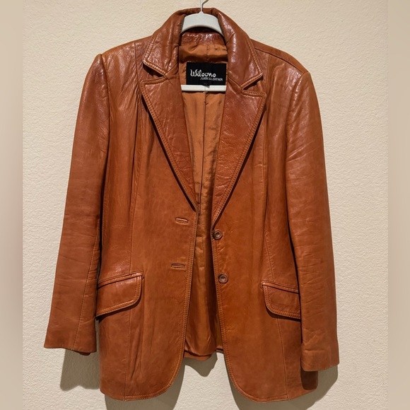 Vintage Wilson Brown Leather Blazer Tailored Notched Lapel with pockets - Picture 2 of 9